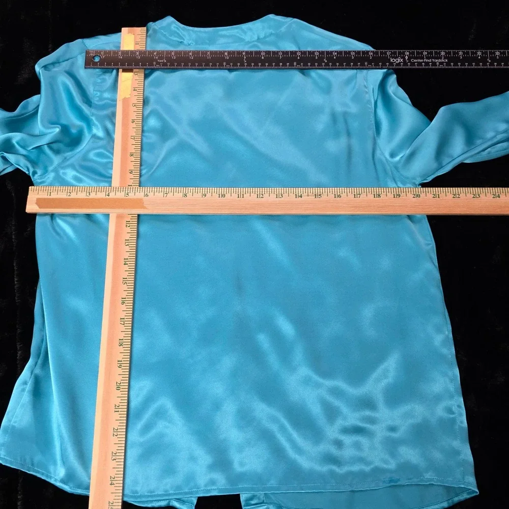 Vintage Satin Blouse Women 12 Blue‎ Shirt Top, Queens Way to Fashion GUC